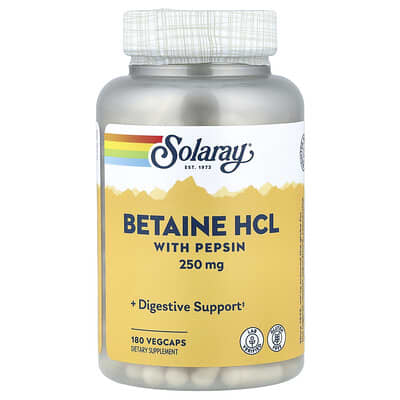 Solaray, Betaine HCL with Pepsin, 180 Vegetarian Capsules