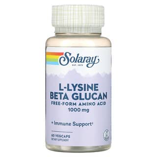 Solaray, L-лизин с бета-глюканом, 1000 мг, 60 растительных капсул (500 мг в 1 капсуле)