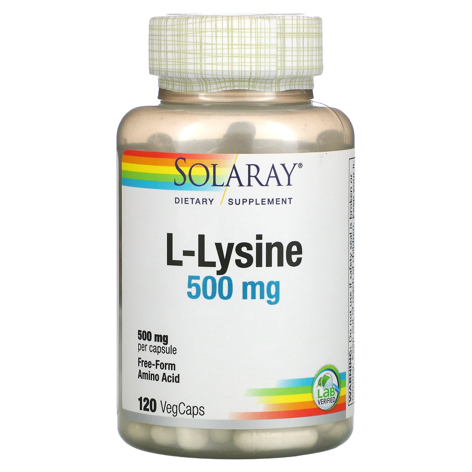 Solaray, L-リジン、500mg、ベジカプセル120粒