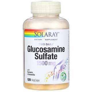 Solaray, Сульфат глюкозамина для приема дважды в день, с куркумой и босвеллией, 1500 мг, 120 растительных капсул