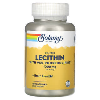 Solaray, безмасляный лецитин, 95% фосфолипидов, 1000 мг, 100 капсул (500 мг в 1 капсуле)