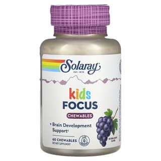 Solaray, Kids, жевательные таблетки для поддержки концентрации, натуральный виноград, 60 жевательных таблеток