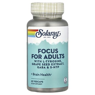Solaray, Focus Voor Volwassenen met L-Tyrosine, Druivenpit Extract, Gaba & 5-HTP, 60 VegCaps