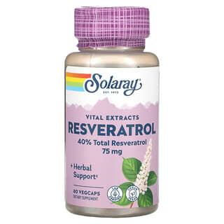 Solaray, Vital Extracts, ресвератрол, 75 мг, 60 растительных капсул