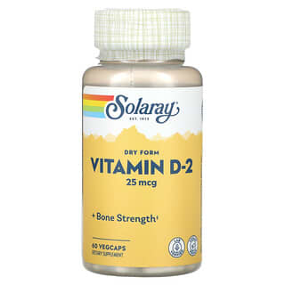 Solaray, Vitamina D2 en forma seca, 25 mcg, 60 cápsulas vegetales