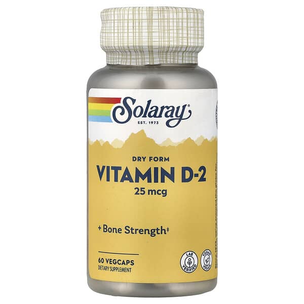 Solaray, 건조 형태 비타민D2, 25mcg, 베지 캡슐 60정