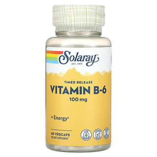 Solaray, Zeitgesteuerte Freisetzung, Vitamin B6, 100 mg, 60 pflanzliche Kapseln