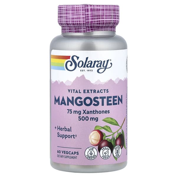Solaray, Vital Extracts, Mangostán, 500 mg, 60 cápsulas vegetales