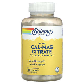 Solaray, Соотношение 1: 1, цитрат кальция и магния с витамином D2, 180 растительных капсул