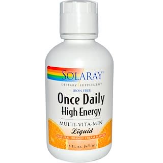 Solaray, Once Daily High Energy, Multi-Vita-Min, Liquid, Iron-Free, Natural Orange Cream Flavor, 16 fl oz (473 ml)