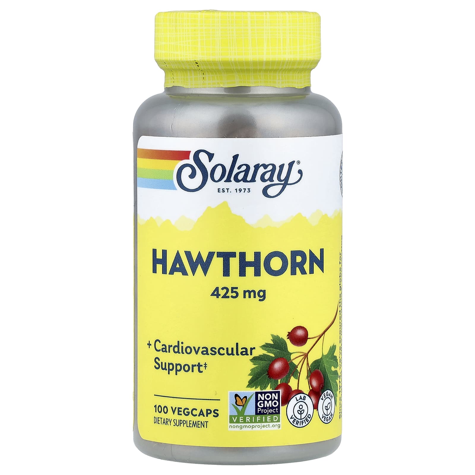 Solaray, боярышник, 425 мг, 100 растительных капсул