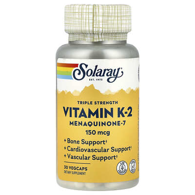 Solaray, Triple Strength, Vitamin K-2 Menadione-7, 150 mcg, 30 Vegetarian Capsules