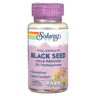 Solaray, Vital Extracts（バイタルエキス）、ブラックシード、コールドプレス製法、植物性ソフトジェル60粒