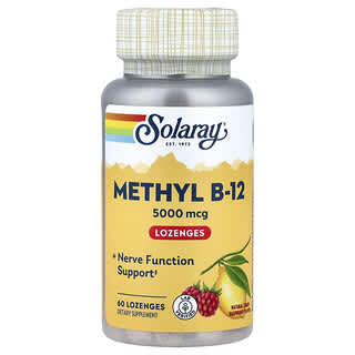 Solaray, Methyl B-12, Sabor Limão e Framboesa, 5,000 mcg, 60 Pastilhas