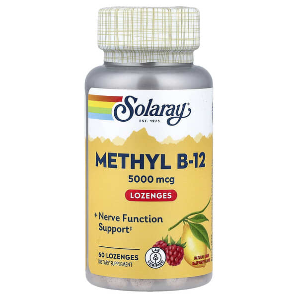 Solaray Methyl B-12 Lozenges, Natural Lemon Raspberry, 5,000 mcg, 60 Lozenges