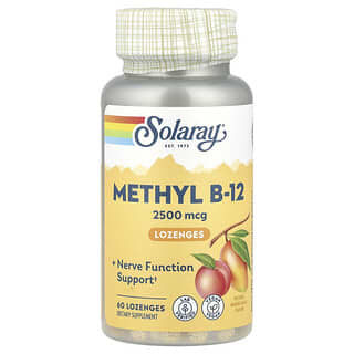 Solaray, Methyl B-12 haute efficacité, Arômes naturels de mangue et de pêche, 2500 µg, 60 pastilles