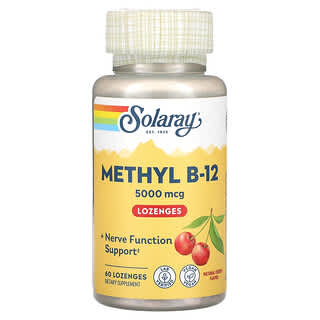 Solaray, Mega Potency 甲基B-12，天然櫻桃味，5000微克，60粒含片