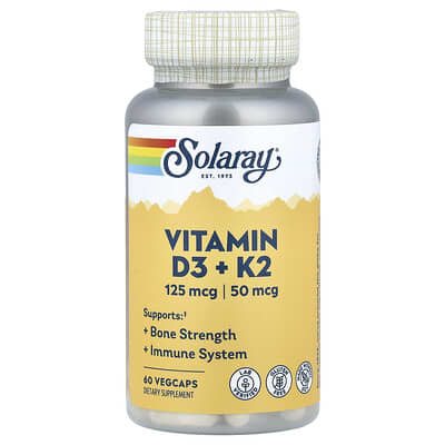 Solaray, Vitamin D3 + K2, 60 VegCaps Solaray, Vitamin D3 + K2, 60 VegCaps