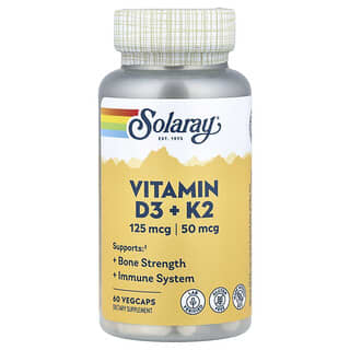Solaray, Vitamin D3 + K2, 60 VegCaps