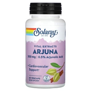 Solaray, Vital Extracts, Arjuna, 500 мг, 60 растительных капсул