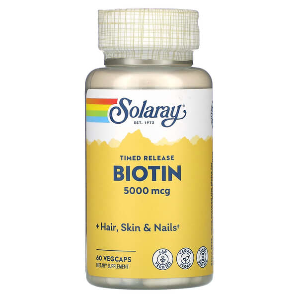 Solaray, Биотин, 5000 мкг, 60 капсул в растительной оболочке