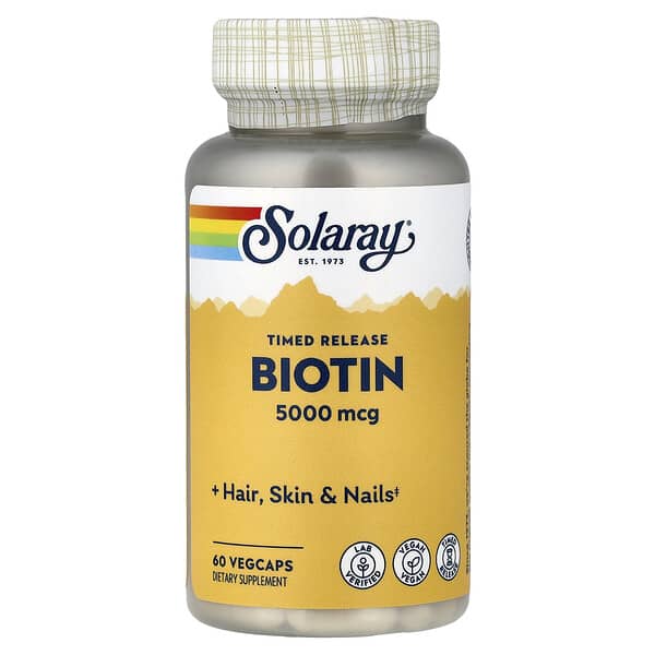 Solaray, 서방형 비오틴, 5,000mcg, 베지 캡슐 60정