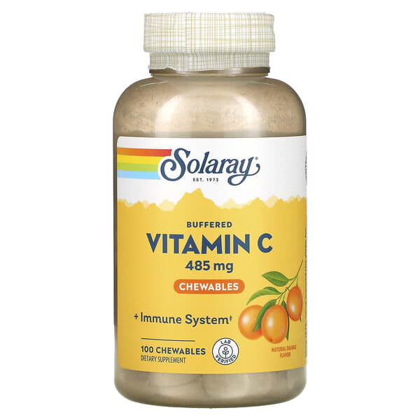 Solaray‏, Vitamin C, Chewable, Natural Orange Flavor, 500 mg, 100 Wafers