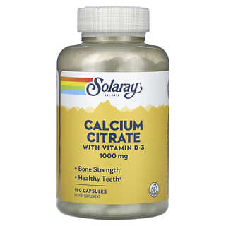 Solaray, цитрат кальцію з вітаміном D3, 1000 мг, 180 капсул (250 мг у капсулі)