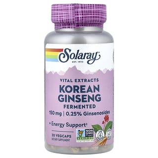 Solaray, Extractos vitales, Ginseng coreano fermentado, 150 mg, 30 cápsulas vegetales