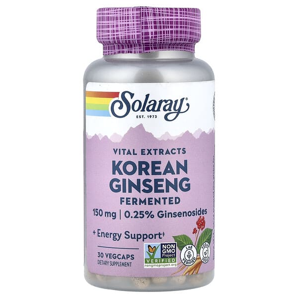 Solaray, 필수 추출물, 발효 한국 인삼, 150mg, 베지 캡슐 30정