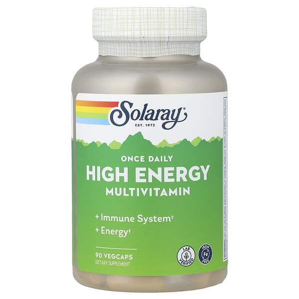 Solaray, 하루 한 번 고에너지 종합비타민, 철분 무함유, 베지 캡슐 90정