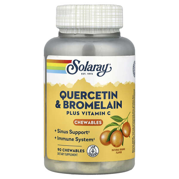 Solaray Quercetin & Bromelain Plus Vitamin C Chewables, Natural Orange, 90 Chewables