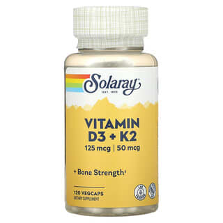 Solaray, فيتامين د3 + ك2، خالٍ من الصويا، 120 كبسولة نباتية