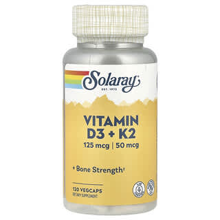 Solaray, Vitamine D3 + K2, Sans soja, 120 capsules végétariennes