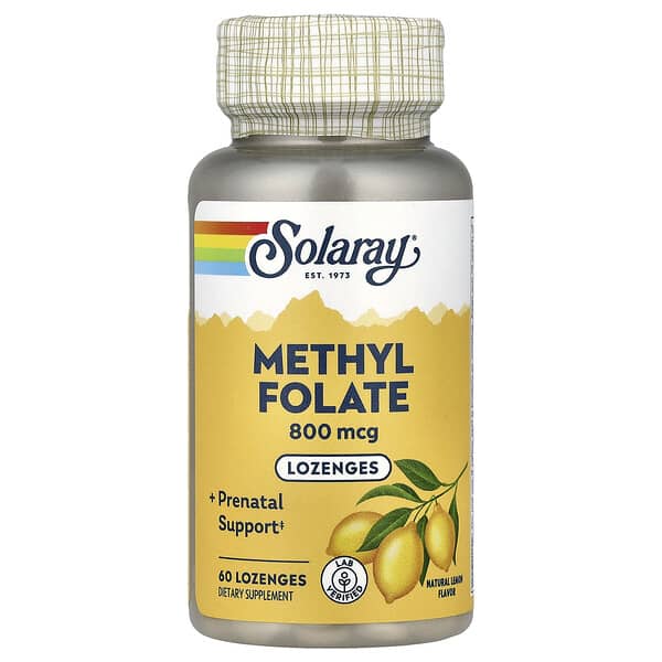 Solaray Methyl Folate, Lemon, 800 mcg, 60 Lozenges