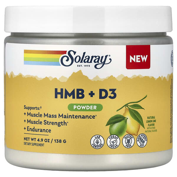 Solaray, HMB + D3 분말, 천연 레몬 라임, 138g(4.9oz)