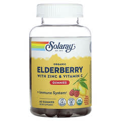 Solaray, Organic Elderberry Gummies With Zinc & Vitamin C, Lemon & Raspberry, 60 Gummies