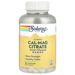 Solaray, Cal-Mag Citrate 2:1 Ratio, 180 Capsules