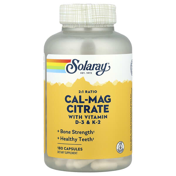 Solaray Cal-Mag Citrate 2:1 Ratio, 180 Capsules