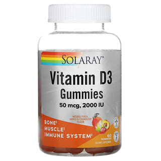 Solaray, Vitamin D3 Gummies, Natural Peach, Mango, & Strawberry, 25 mcg (1,000 IU), 60 Gummies