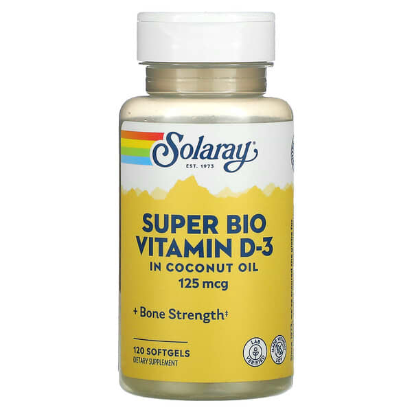 Solaray‏, Super Bio Vitamin D-3, 5,000 IU, 120 Softgels