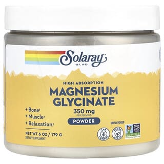 Solaray, Glicinato de magnesio de alta absorción en polvo, Sin sabor, 179 g (6 oz)