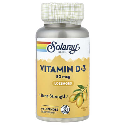 Solaray, Vitamin D-3 Lozenges, Natural Lemon, 50 mcg, 60 Lozenges
