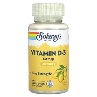 Solaray, Pastillas con vitamina D-3, Sabor a limón, 50 mcg, 60 pastillas