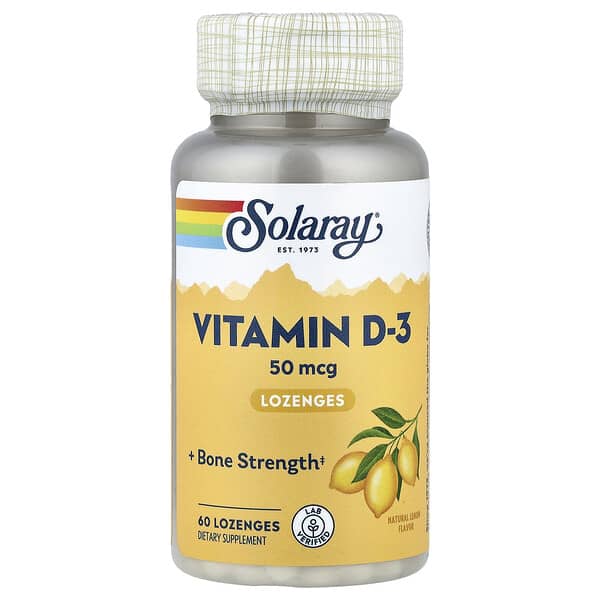Solaray Vitamin D-3 Lozenges, Natural Lemon, 50 mcg, 60 Lozenges