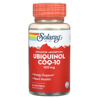 Solaray, Убихинол коэнзим Q10, улучшенное усвоение, 100 мг, 30 мягких таблеток