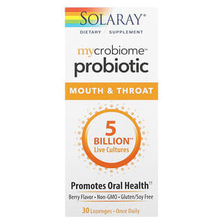 Solaray, Probiótico Mycrobiome, Boca y garganta, Sabor a bayas, 5000 millones, 30 pastillas