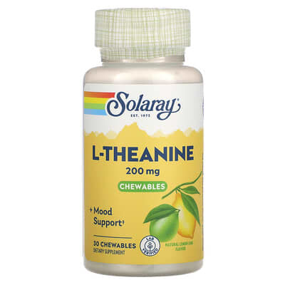 Solaray, L-Theanine, Natural Lemon-Lime Flavor, 200 mg, 30 Chewable Tablets