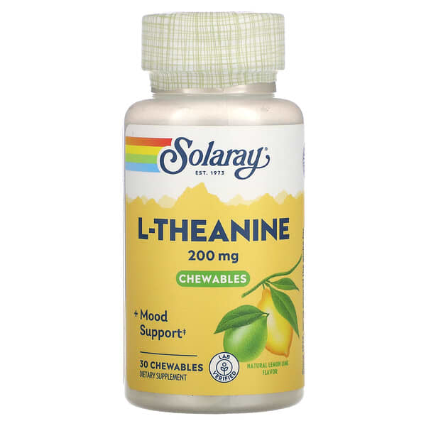 Solaray L-Theanine, Natural Lemon-Lime, 200 mg, 30 Chewables
