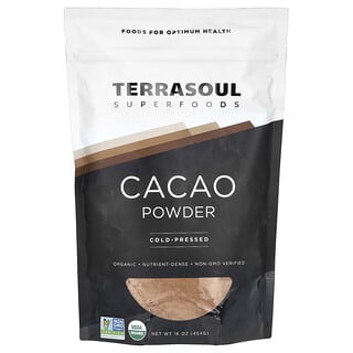 Terrasoul Superfoods, Poudre de cacao, Pressée à froid, 454 g